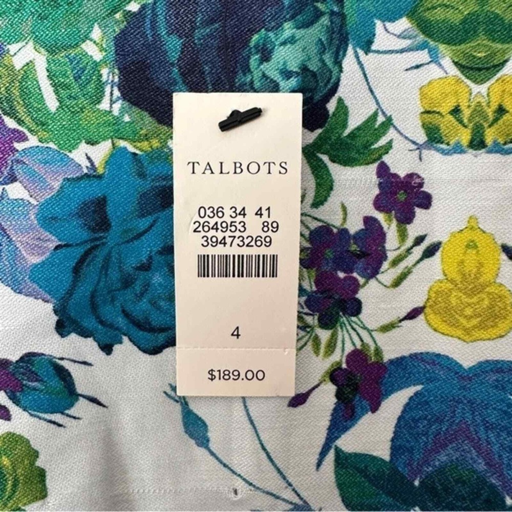 NWT Talbots Size 4 White and Blue Floral Linen Blend Short Sleeve Dress - Picture 7 of 8